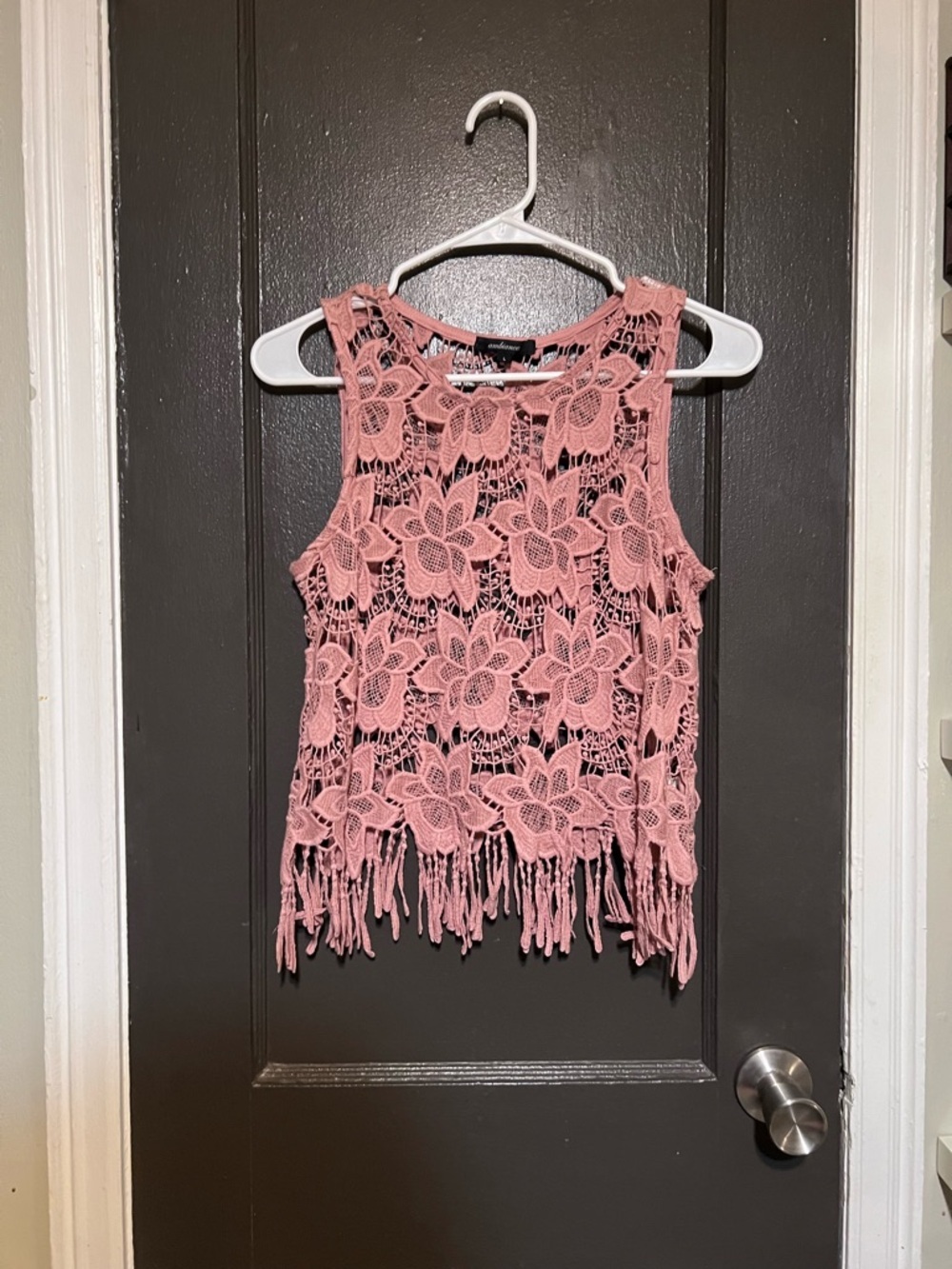 Ambiance Pink Floral Crochet Fringe Tank Top - Picture 3 of 7